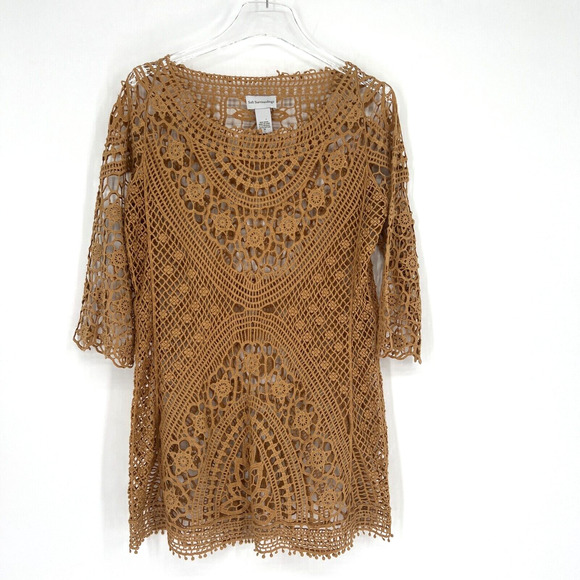 Soft Surroundings Top Womens M Brown Boho Lace Blouse Indie Festival Coverup - Picture 1 of 5